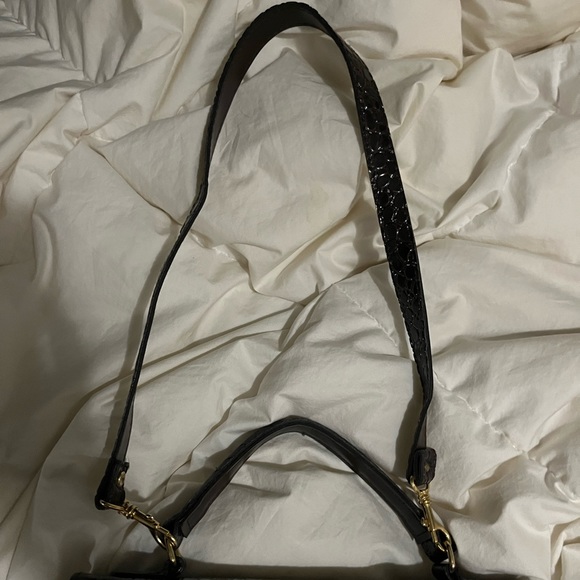 Brown Faux Croc Purse w/ Gold Hardware and Long Removable Satchel Strap - Picture 6 of 6